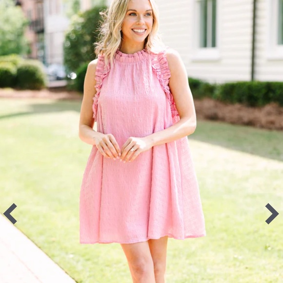 Aura Dresses & Skirts - Aura Pink Ruffle Sleeve Mini Dress Loose Fit High Neck Women’s Size Medium